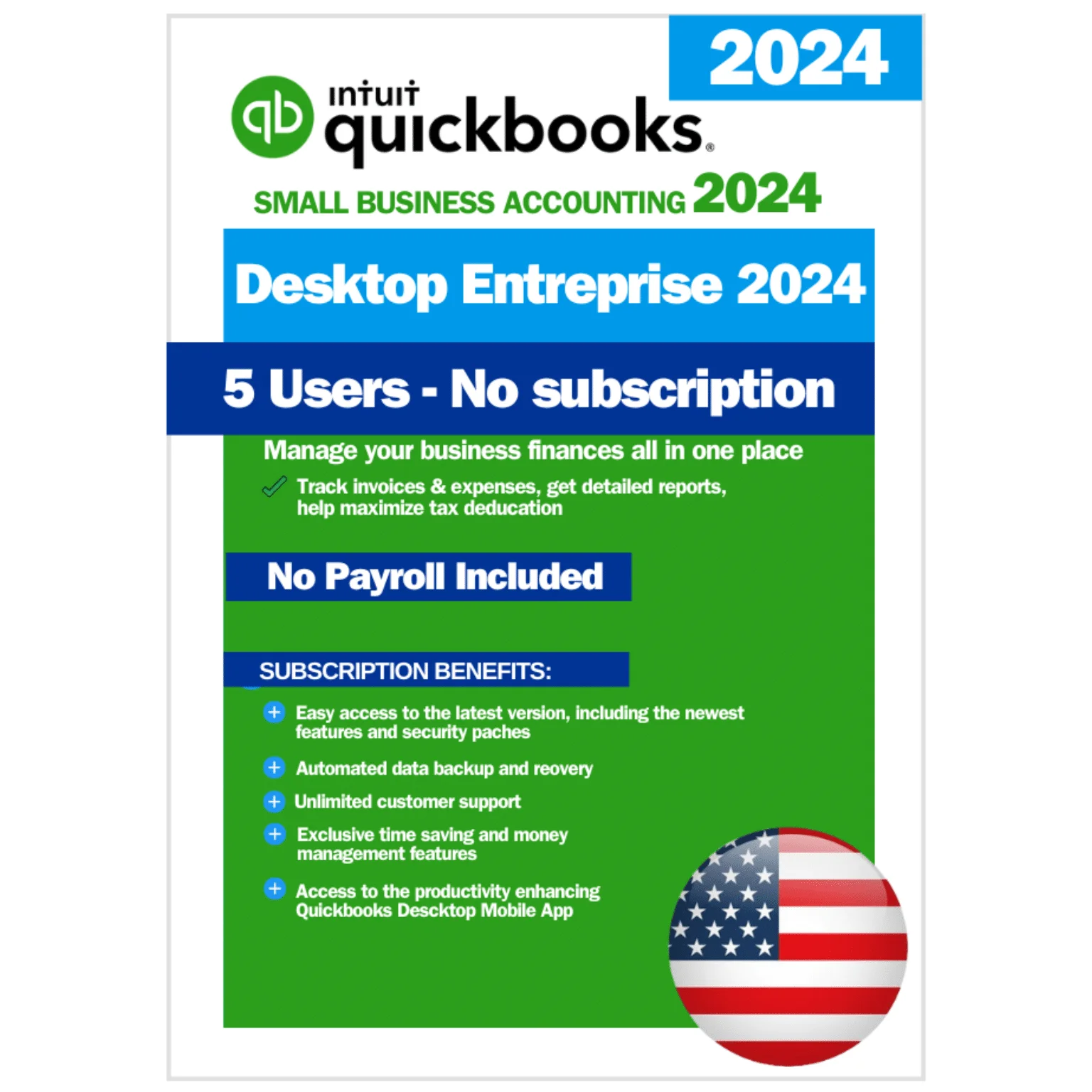 QuickBooks Desktop Enterprise 2024 No Subscription USA Version (5 Users)