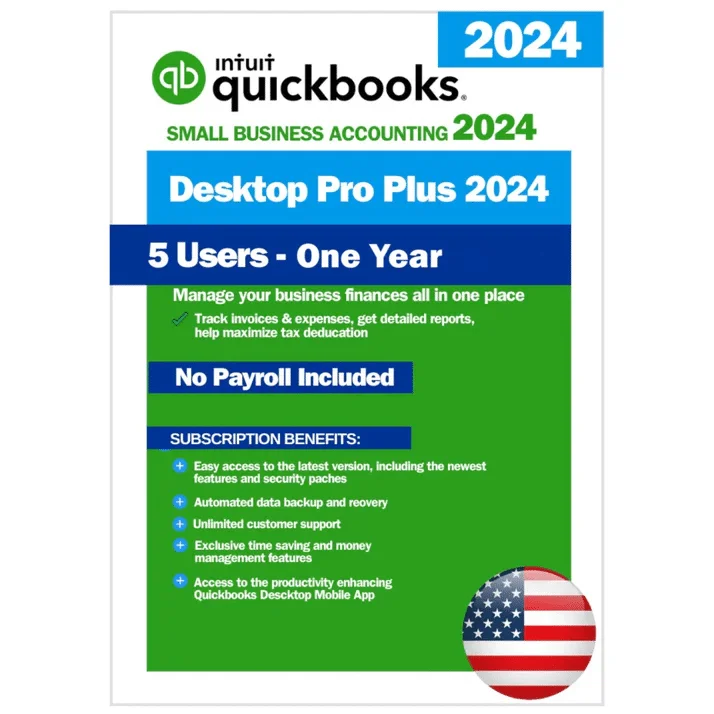 QuickBooks Desktop Pro Plus 2024 – 1 Year Subscription – USA Version (5 Users)